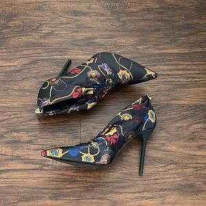 NWOT ZARA Printed Heeled Ankle Boots with Rusched Detail